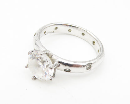925 Sterling Silver  Prong Set White Topaz Smooth Solitaire Ring Sz 7  RG11053