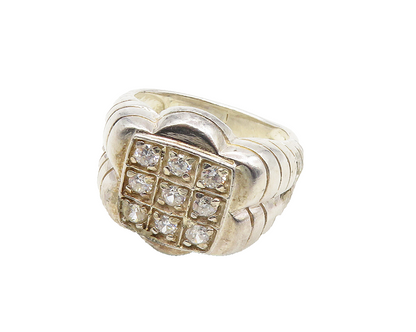 925 Sterling Silver  Vintage Cubic Zirconia Floral Dome Band Ring Sz 10 RG9630