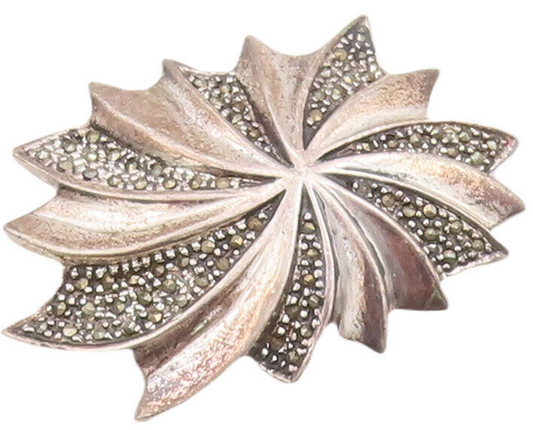 925 Sterling Silver Vintage Brooch Pin Designer Marcasite Inlay Flower  BP10926