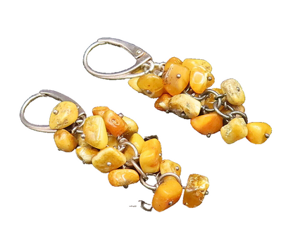 925 Sterling Silver  Vintage Yellow Jasper Cluster Dangle Earrings  EG12011