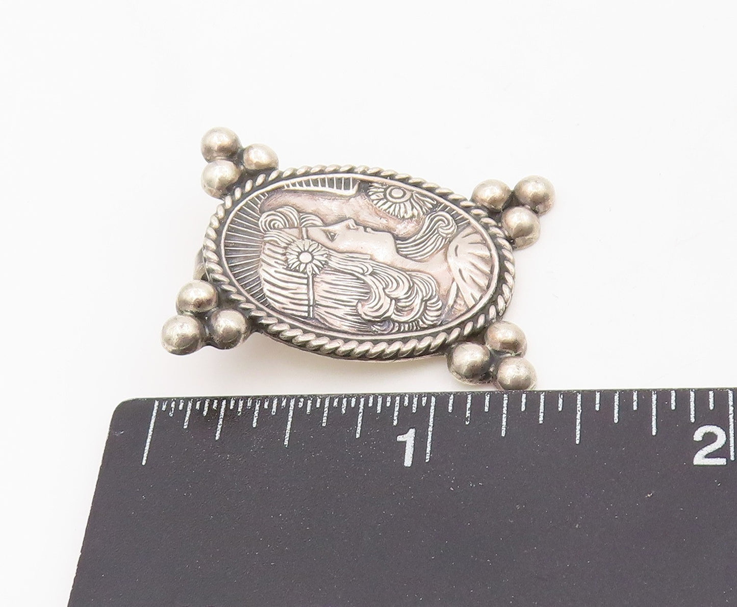 925 Sterling Silver Vintage Pendant BRENDA SCHOENFELD Carved Lady Face  PT25547