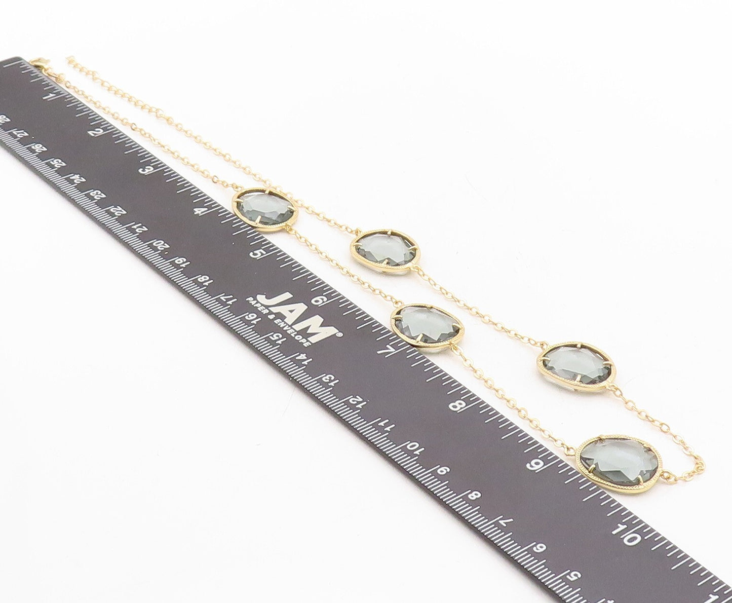 925 Sterling Silver Vintage Necklace Gold Plated Amorphas Cut Gemstone  NE4373