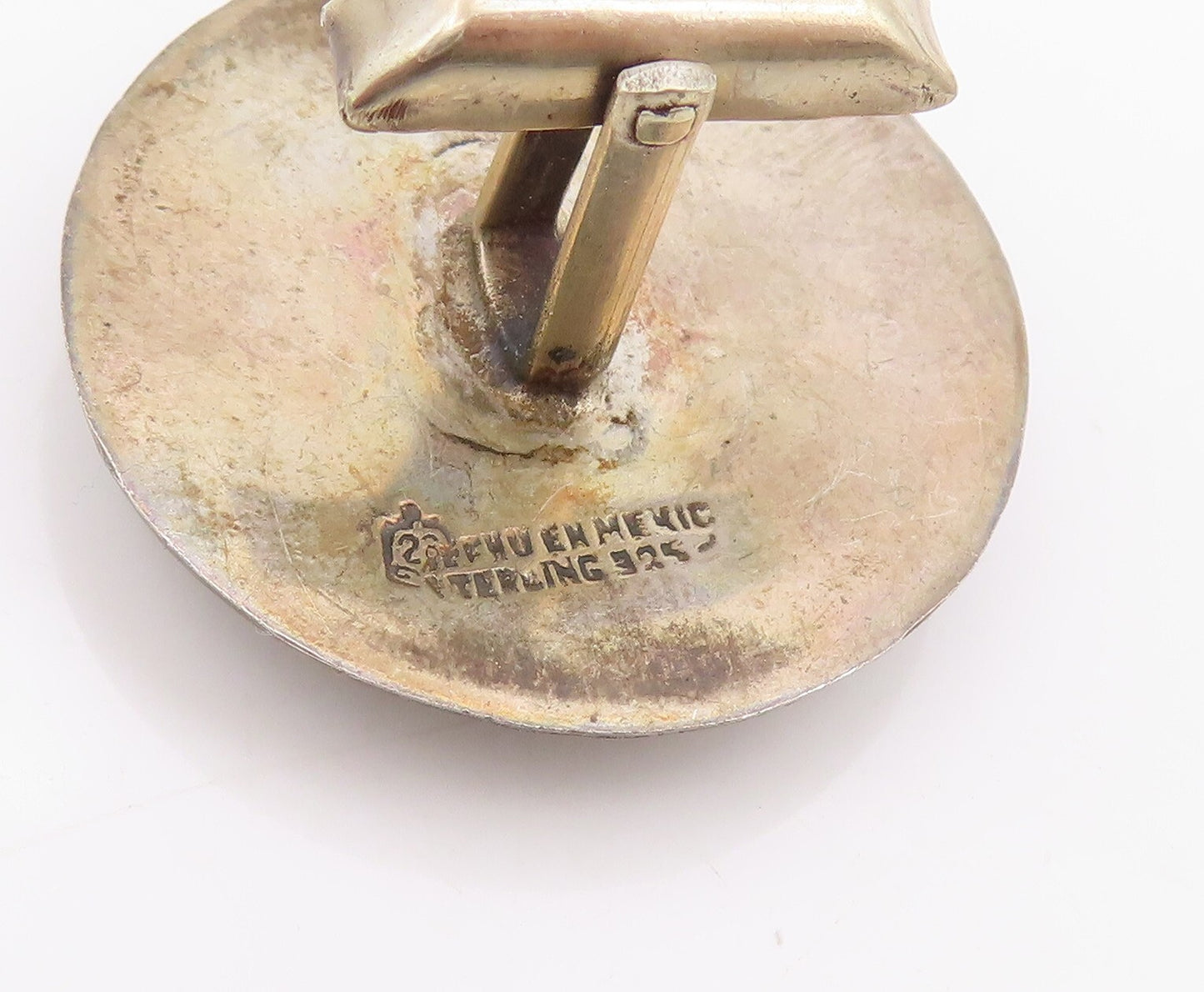 925 Sterling Silver Vintage Cuff Links Dark Tone Trible Face Carved  TR3881