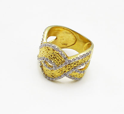 Gold Over 925 Silver  White Cubic Zirconia Braided Band Ring Sz 8  RG2801