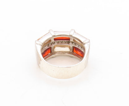 925 Sterling Silver Vintage Ring Rectangle Three Tone Topaz Inlay  Sz 7  RG31416