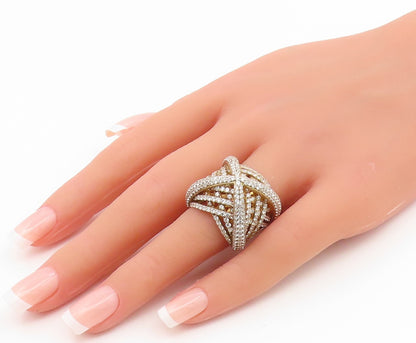 925 Sterling Silver Vintage Ring Gold Plated CZ Crossover Band  Sz 6  RG35112