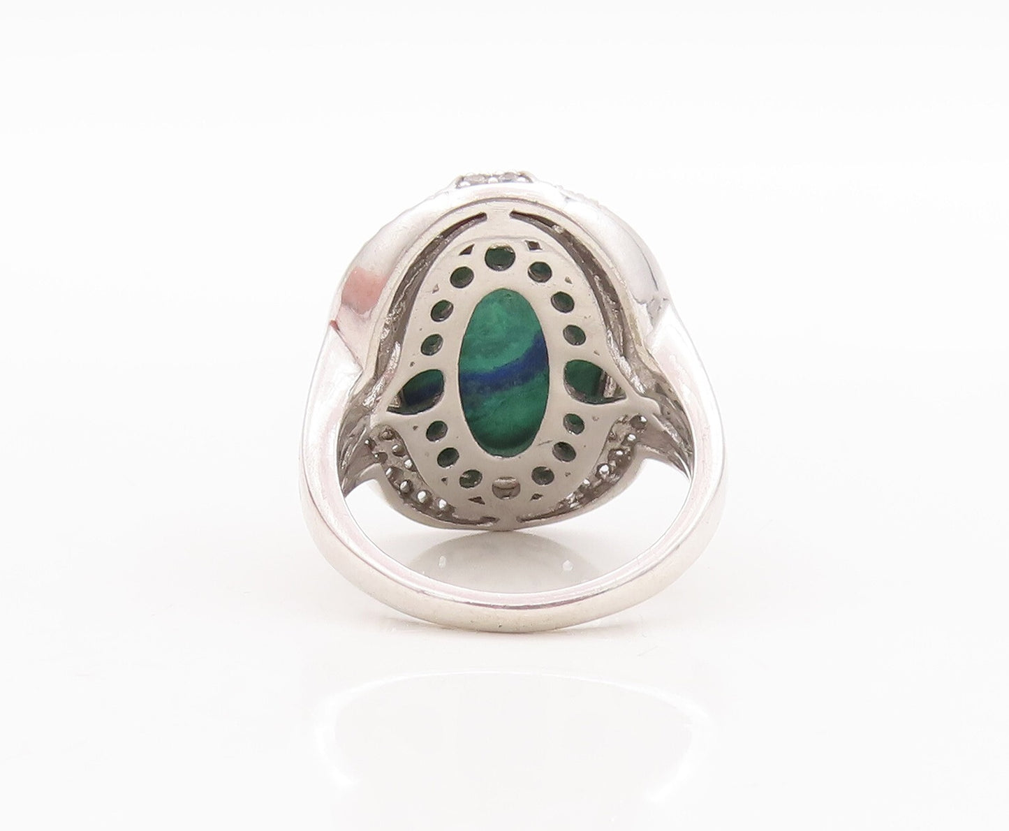 925 Sterling Silver Vintage Ring Oval Azurite Halo CZ Frame  Sz 7 RG29352