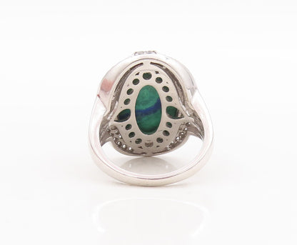 925 Sterling Silver Vintage Ring Oval Azurite Halo CZ Frame  Sz 7 RG29352