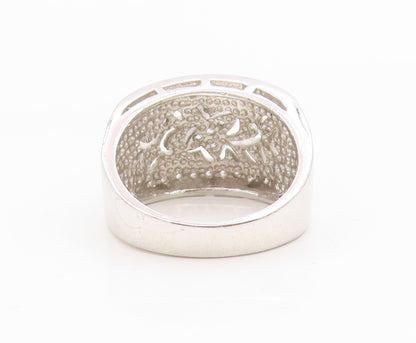 925 Sterling Silver Vintage Ring Elegant CZ Openwork Floral Band Sz 7.5 RG34925