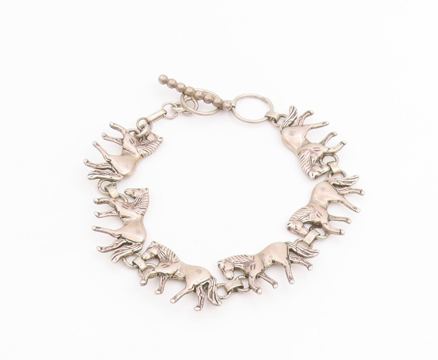 925 Sterling Silver Vintage Bracelet GLENN SANDOVAL NAVAJO Horse Link  BT11830