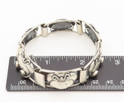 925 Sterling Silver Vintage Bracelet DENMARK Link Carved Framed Flower  BT10218