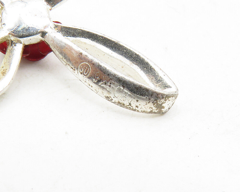 925 Sterling Silver  Petite Shiny Rose Flower Religious Cross Pendant  PT7843