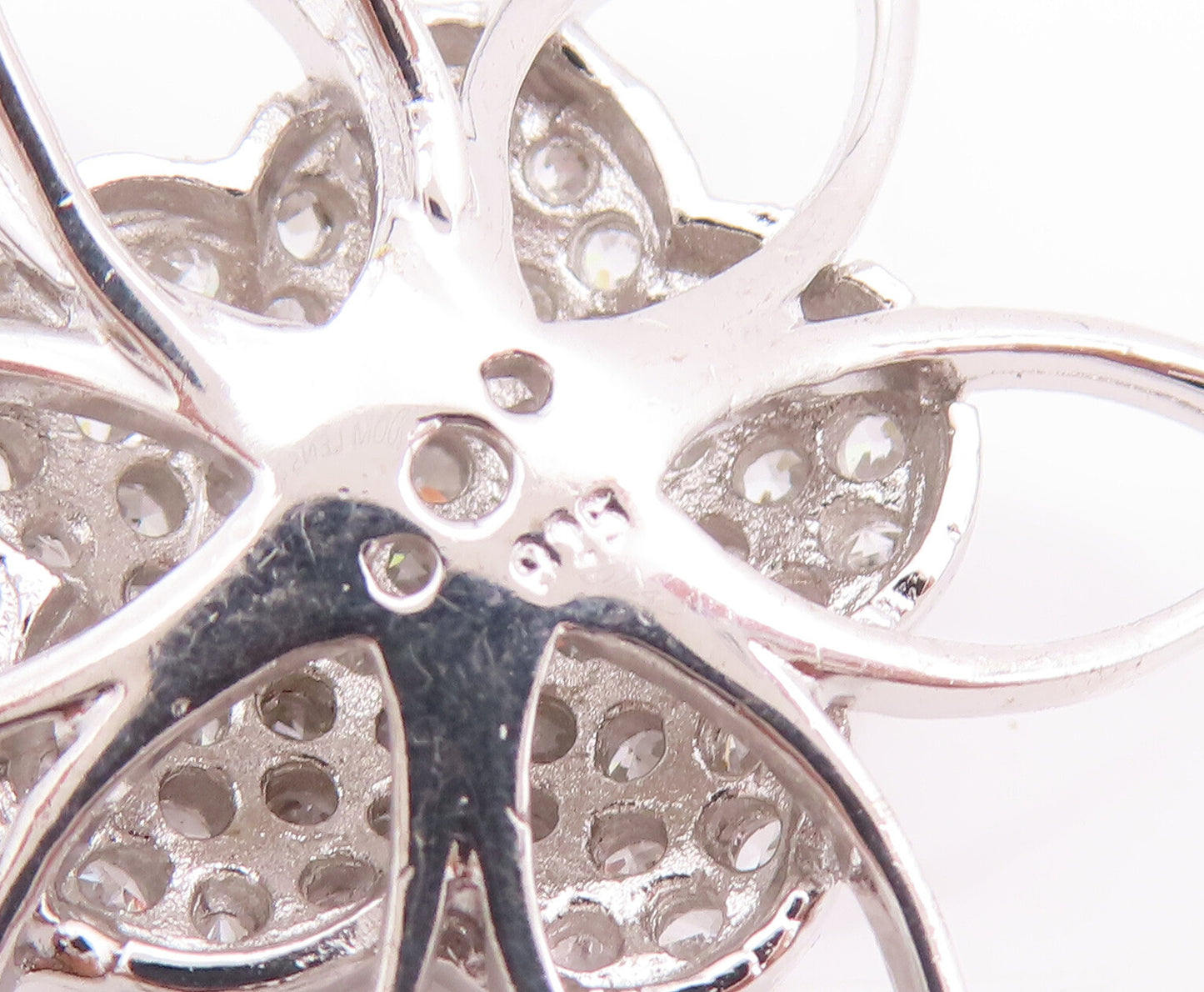 925 Sterling Silver Vintage Pendant Solid Cutout CZ Beaded Flower  PT23067