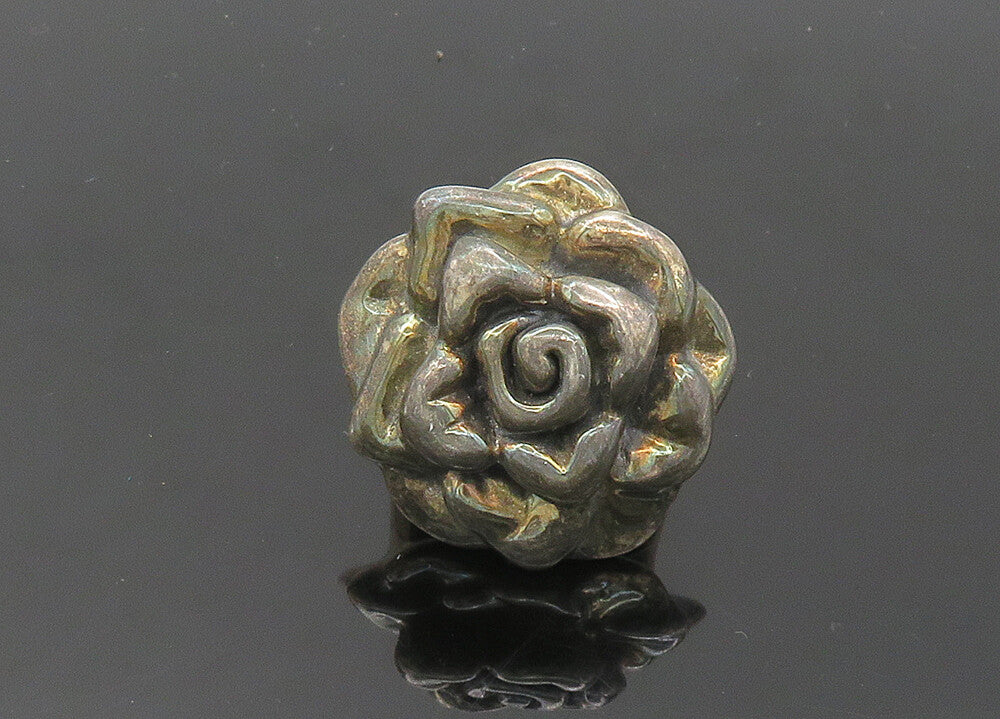 925 Sterling Silver  Vintage Dark Tone Rose Flower Band Ring Sz 7.5  RG20839