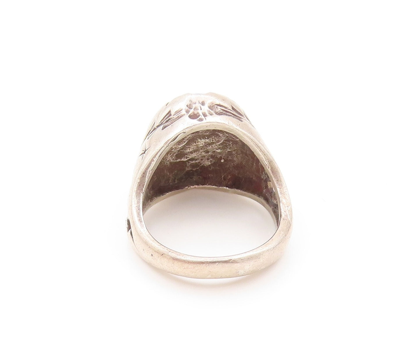 925 Sterling Silver Vintage Ring Solid Carved Band Lapis Lazuli  Sz 5  RG31811