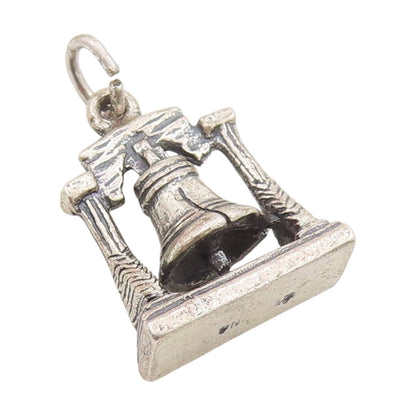 925 Sterling Silver Vintage Pendant Etched Liberty Bell Design Charm  PT25407