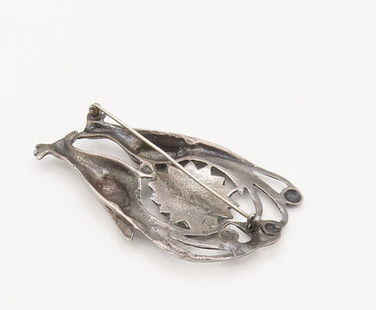 925 Silver  Vintage Antique Garden Love Birds Floral Brooch Pin  BP10163