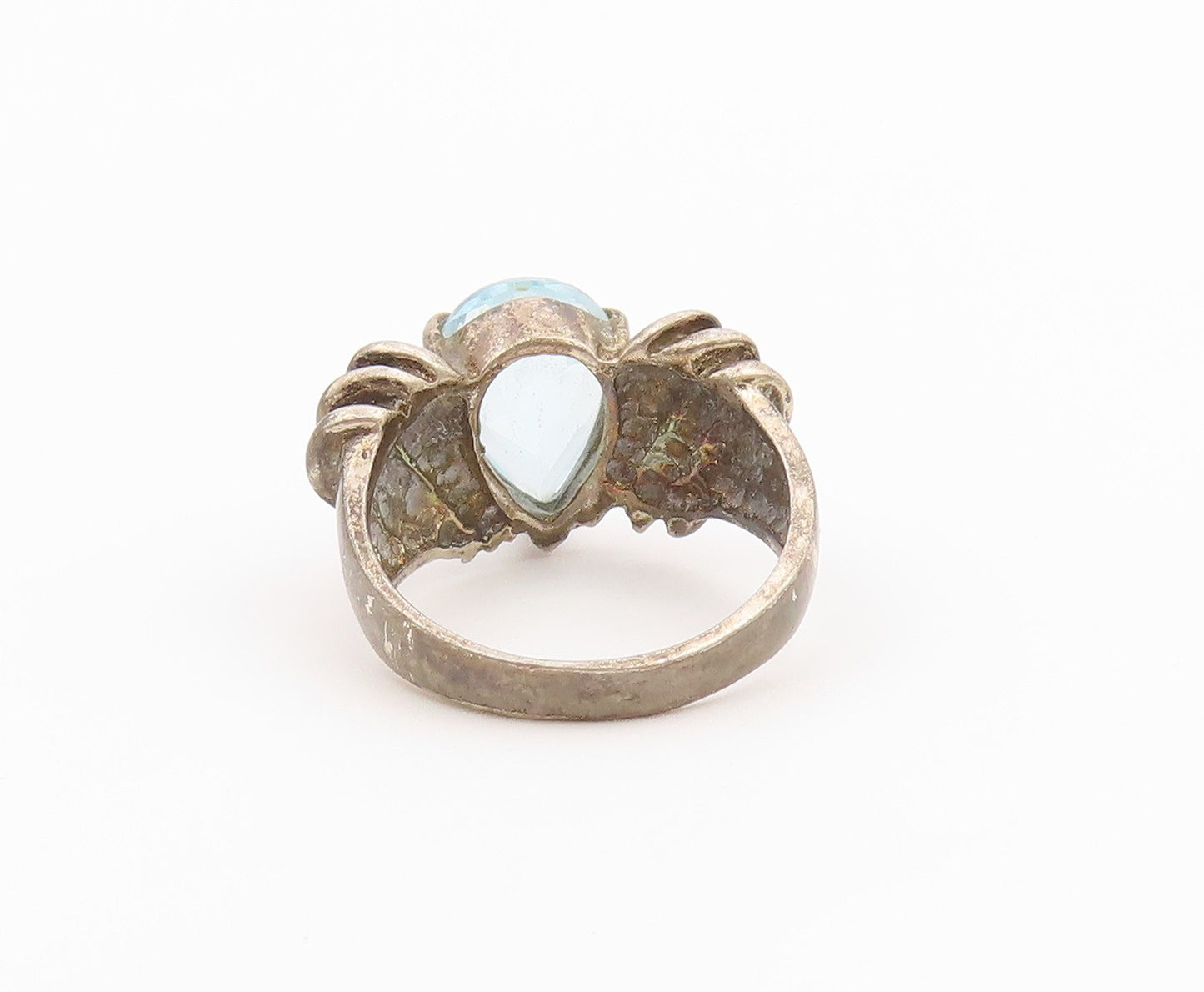 925 Sterling Silver Vintage Ring Pear Cut Blue Topaz Fluted Band  Sz 6  RG36335