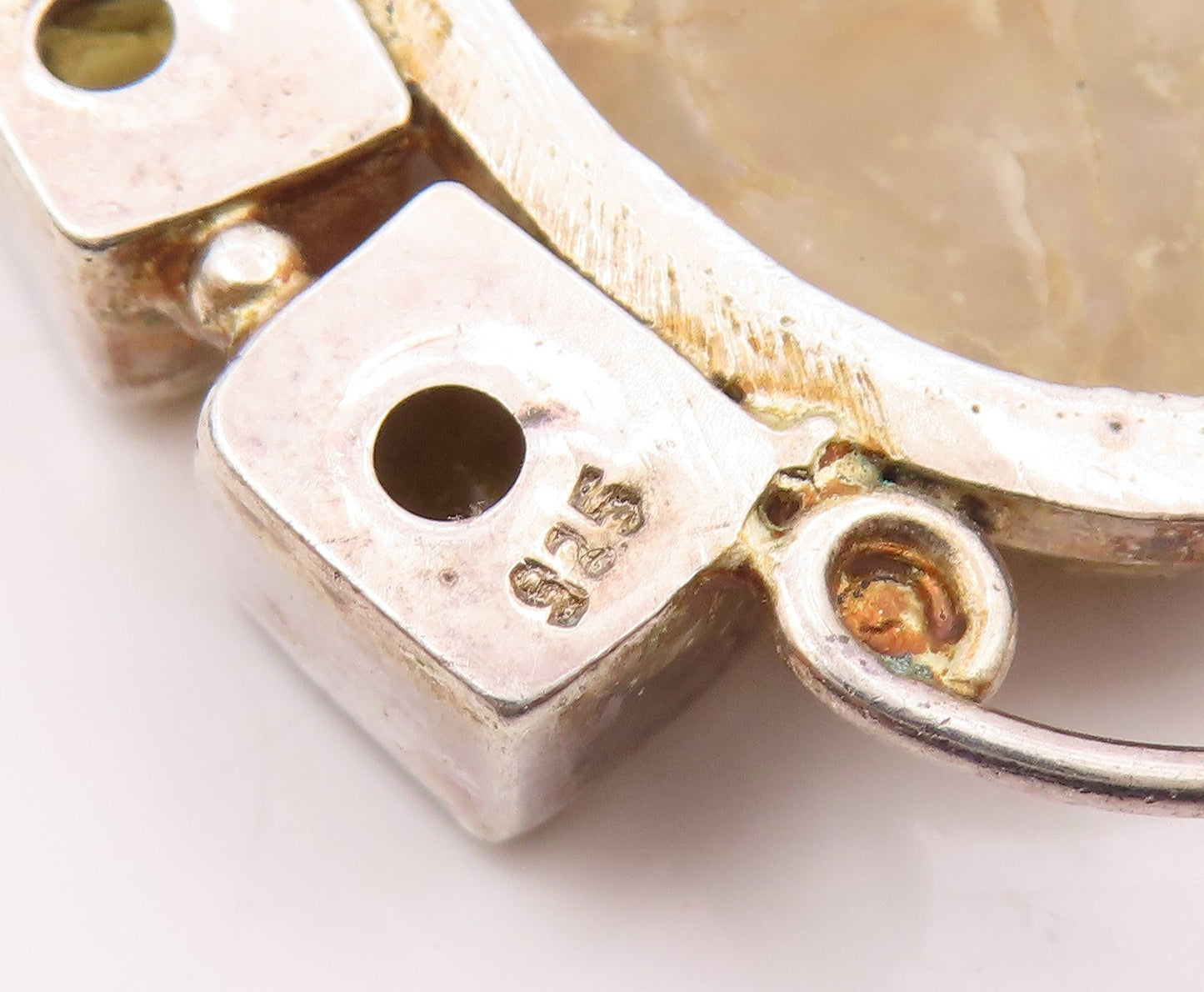 925 Sterling Silver  Vintage Mother Of Pearl & Citrine Swirl Pendant  PT7413