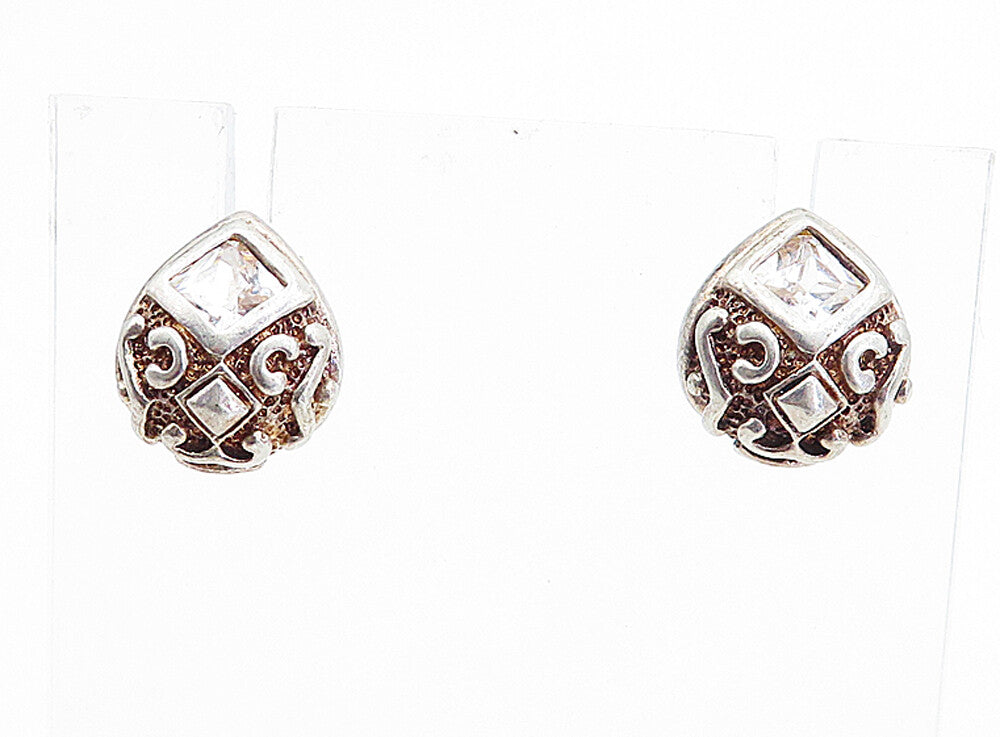 925 Sterling Silver Vintage Cubic Zirconia Petite Curve Drop Earrings EG2361