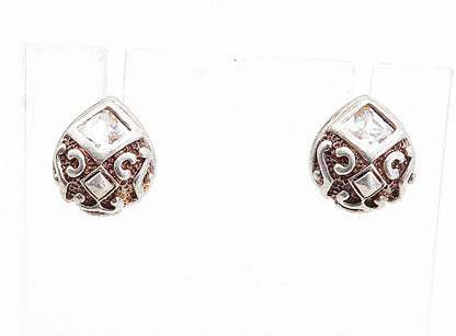 925 Sterling Silver Vintage Cubic Zirconia Petite Curve Drop Earrings EG2361