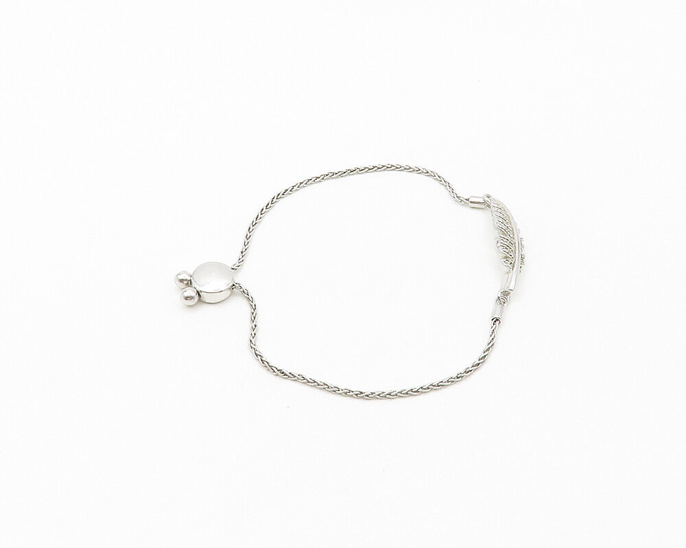 925 Sterling Silver  Genuine Diamonds Feather Motif Chain Bracelet  BT6745