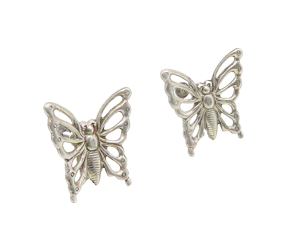 925 Sterling Silver  Vintage Shiny Butterfly Motif Non Pierce Earrings  EG5520