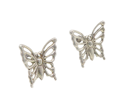 925 Sterling Silver  Vintage Shiny Butterfly Motif Non Pierce Earrings  EG5520