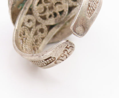 925 Sterling Silver Vintage Ring Turquoise Filigree Statement Band Sz 7 RG35929