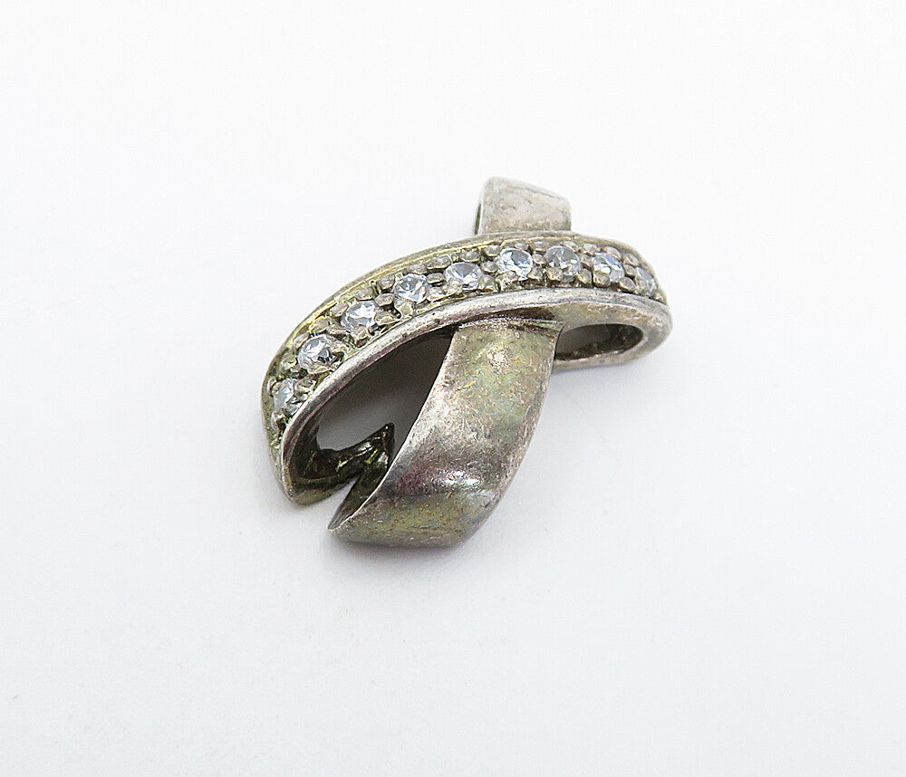 925 Sterling Silver  Vintage Topaz Dark Tone Crossed Ribbon Pendant  PT5005