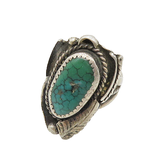 NAVAJO 925 Silver  Vintage Turquoise Feather Cocktail Ring Sz 6  RG18716