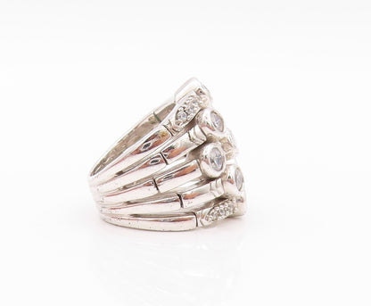 925 Sterling Silver Vintage Ring Modernist Cutout CZ Inlay Bands  Sz 5  RG32228