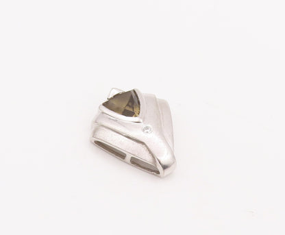 925 Sterling Silver Vintage Pendant Carved Shirt With Citrine & CZ  PT23389