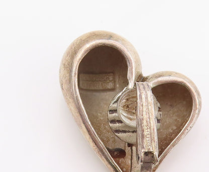 925 Sterling Silver Vintage Earrings ALFRED KARRAM Love Heart Clip On  EG13888