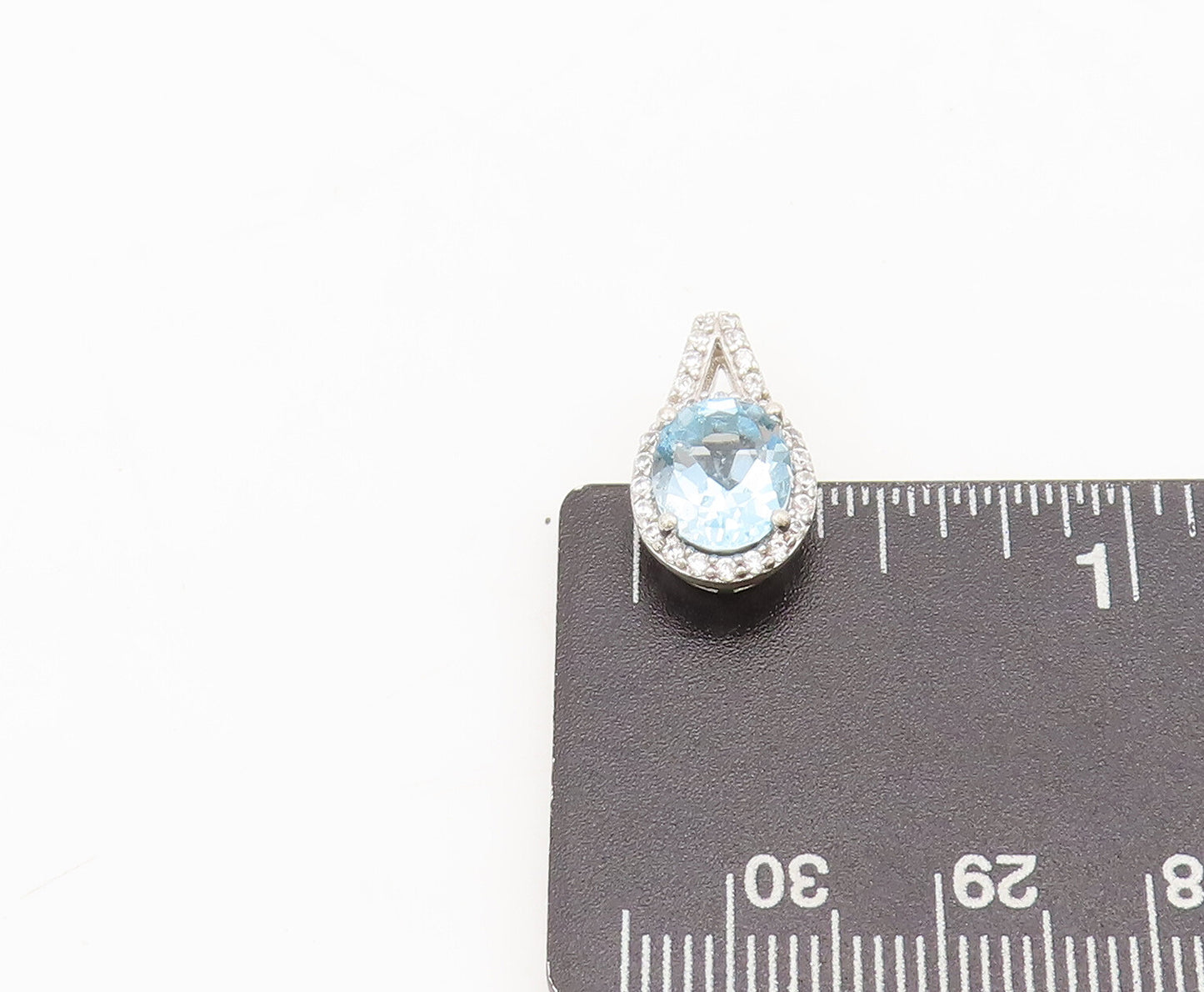 925 Sterling Silver Vintage Pendant Blue Topaz Halo White Topaz Band  PT22508