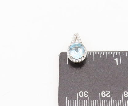 925 Sterling Silver Vintage Pendant Blue Topaz Halo White Topaz Band  PT22508