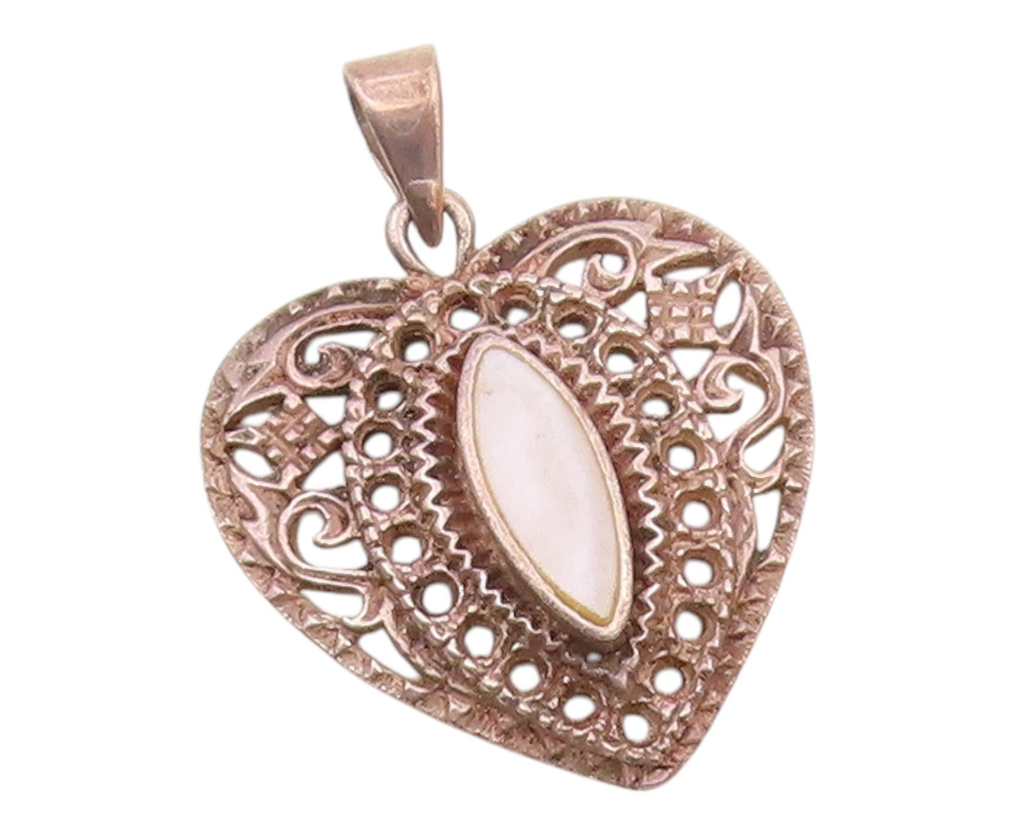 925 Sterling Silver  Vintage Mother Of Pearl Love Heart Pendant  PT17704