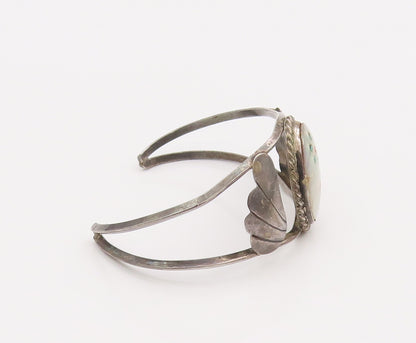 925 Sterling Silver Vintage Bracelet NAVAJO ZUNI Mother Of Pearl Flower  BT10165