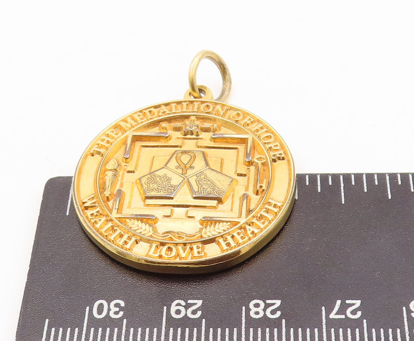 925 Sterling Silver Vintage Pendant Gold Plated Carved Medallion Of Hope PT23173