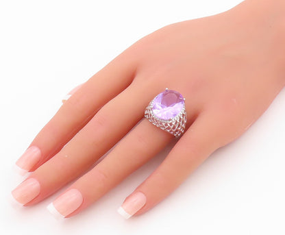 925 Sterling Silver Vintage Ring Cutout Band Oval Purple Gemstone  SZ 7  RG32230