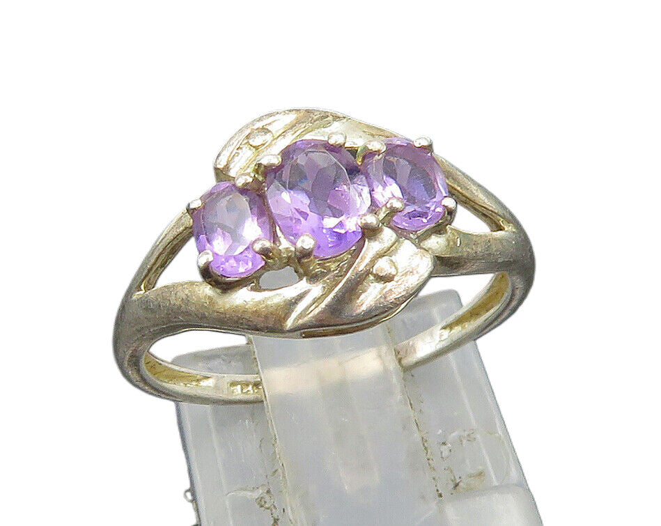 925 Silver  Vintage Oval Amethyst Three Stone Split Shank Ring Sz 6  RG24247