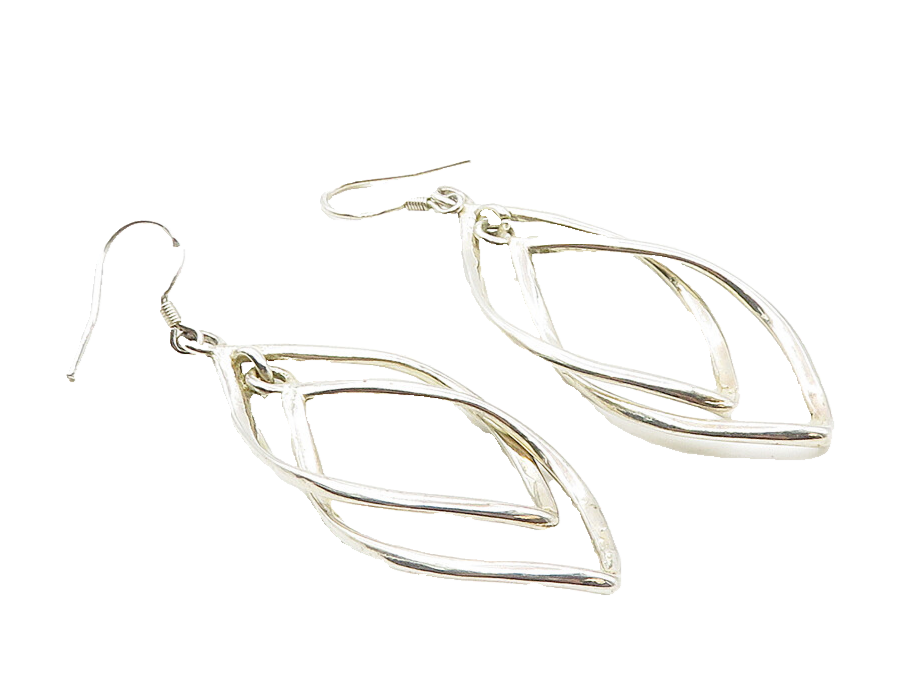 925 Sterling Silver  Vintage Shiny Double Pointed Oval Drop Earrings  EG5402