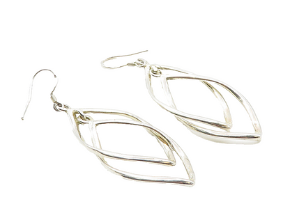 925 Sterling Silver  Vintage Shiny Double Pointed Oval Drop Earrings  EG5402