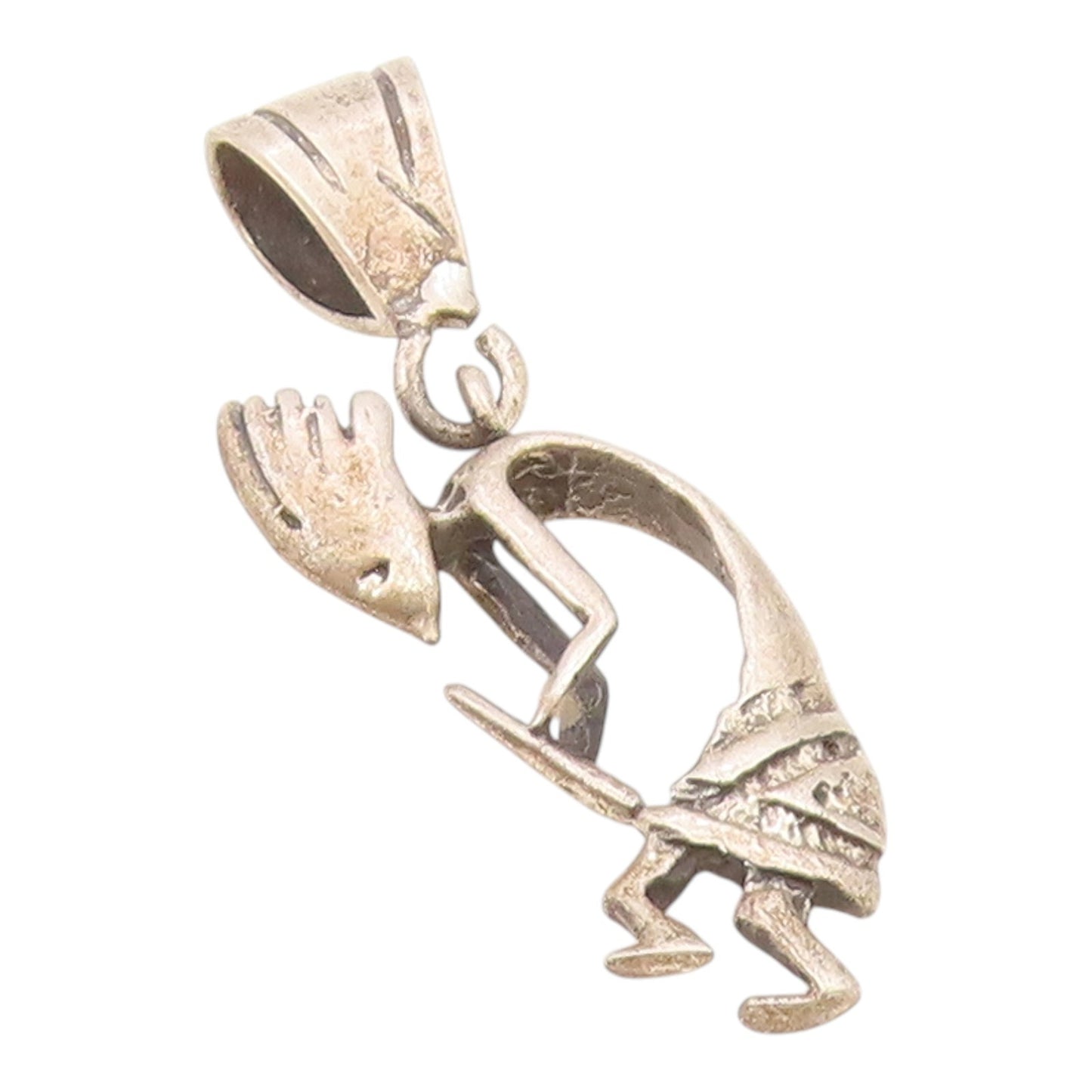 925 Sterling Silver  Vintage Sculpted Kokopelli Dancer Pendant  PT20690
