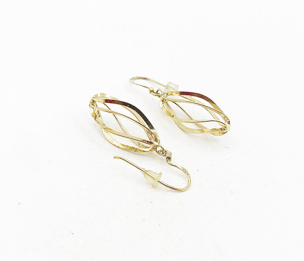 925 Sterling Silver  Shiny Gold Plated Cage Design Dangle Earrings  EG4664