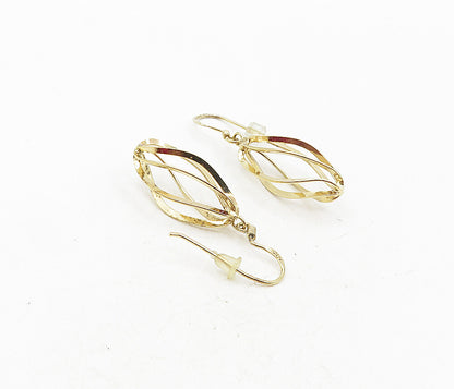 925 Sterling Silver  Shiny Gold Plated Cage Design Dangle Earrings  EG4664