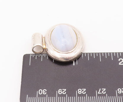 925 Sterling Silver Vintage Pendant Oval Cabochon Blue Laced Agate  PT22808