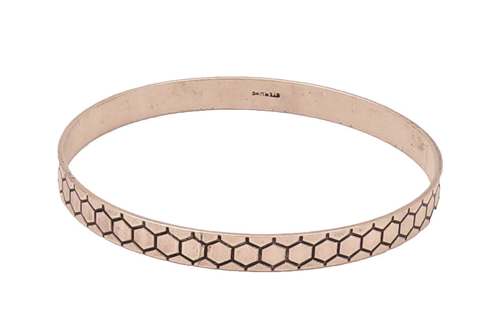 925 Sterling Silver  Vintage Etched Honeycomb Bangle Bracelet  BT9808