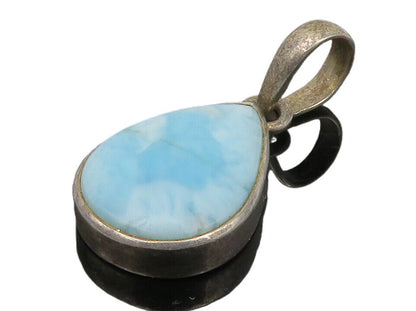925 Sterling Silver  Vintage Cabochon Cut Larimar Tear Drop Pendant  PT11430