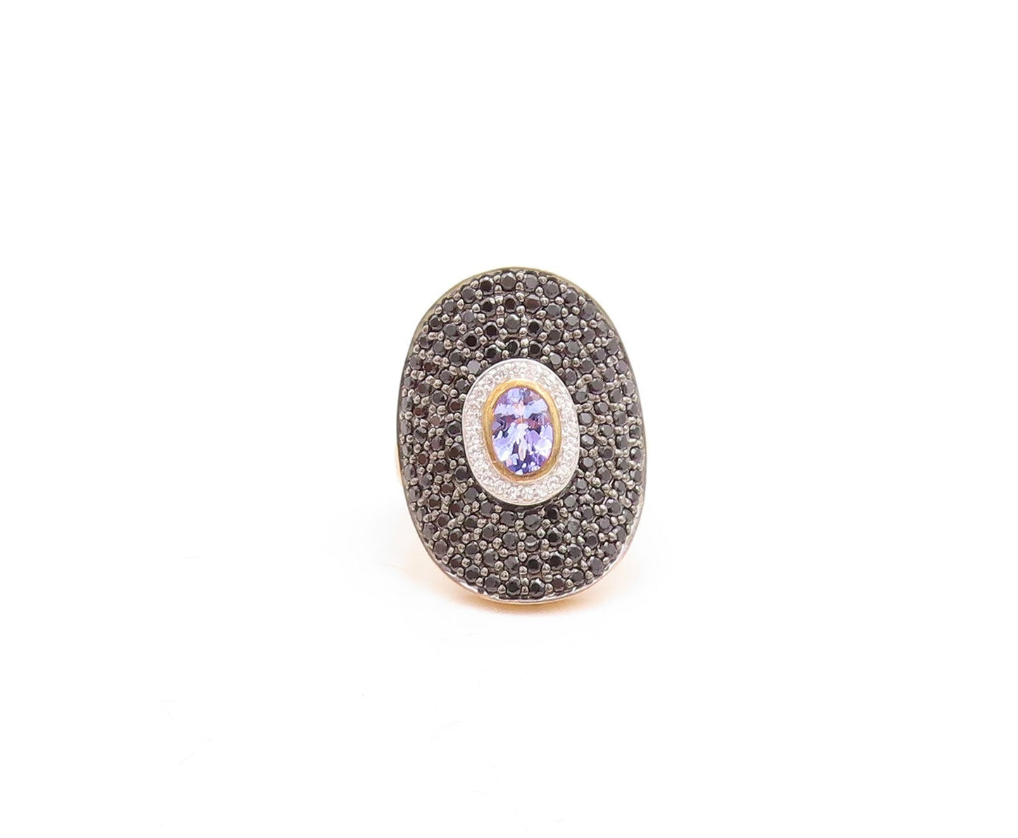 925 Sterling Silver Vintage Ring Gold Plated 2 tone CZ & Spinel  Sz 6.5  RG30093